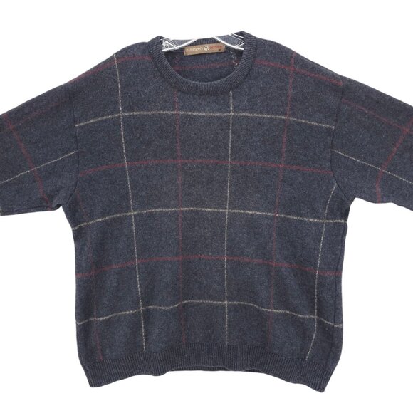 MERINO POSSUM New Zealand Sweater Pullover Gray Blue Check MEDIUM - HOLE! - Picture 2 of 10